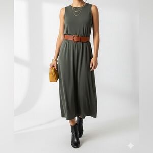 Lou & Grey Women’s Green Sleeveless Midi Dress – Size M